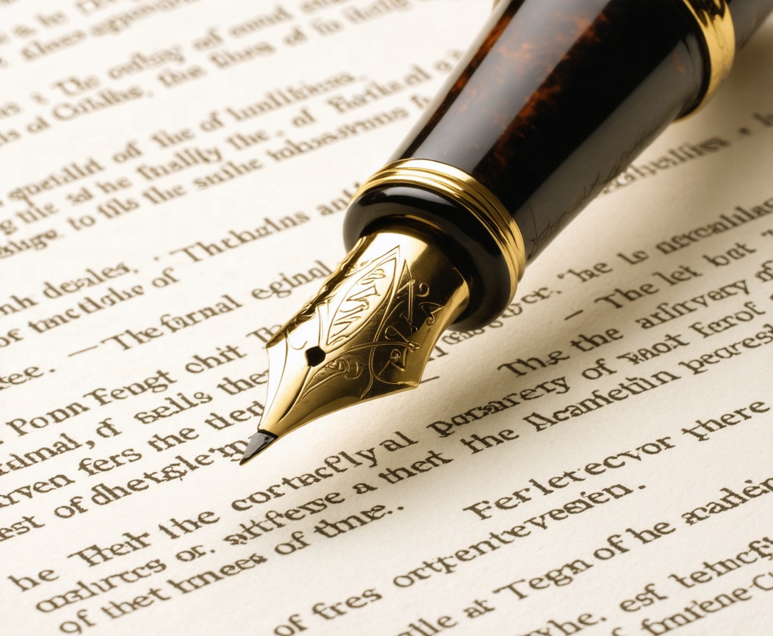 Фрагмент формального юридического контракта с перьевой ручкой — символ серьезности наших обязательств
