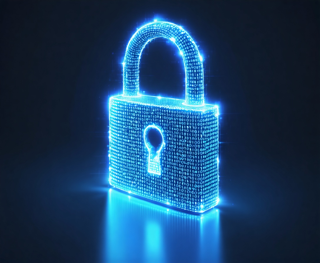 Абстрактный цифровой замок из бинарного кода как символ безопасности данных